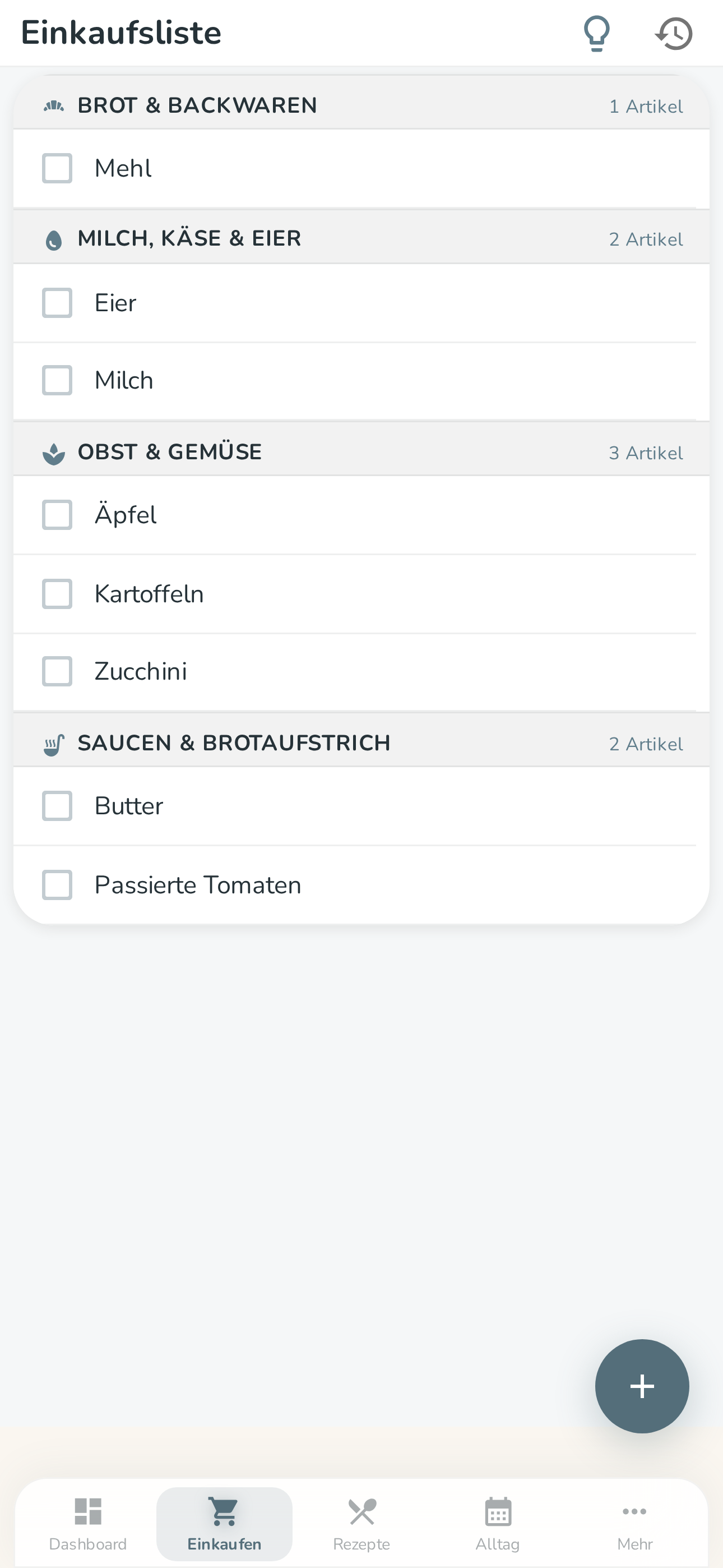 Einkaufsliste in der Familea App