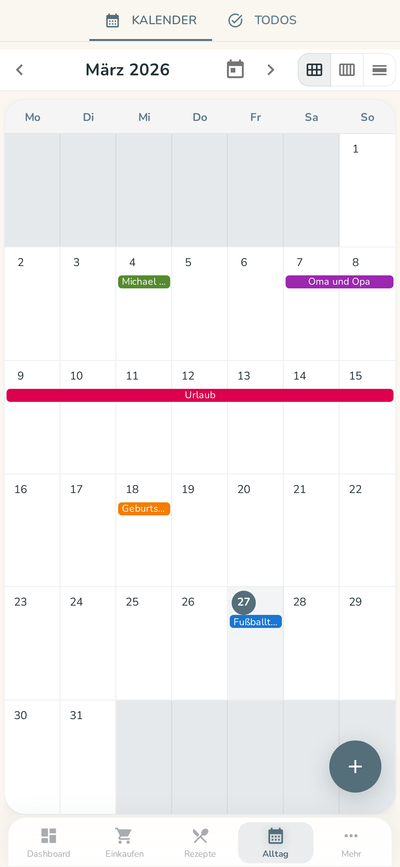 Familienkalender in der Familea App
