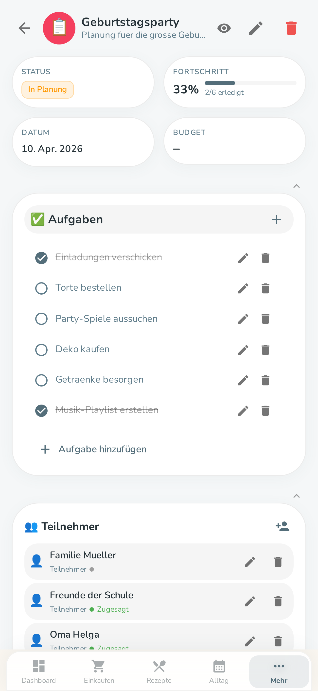 Planer in der Familea App