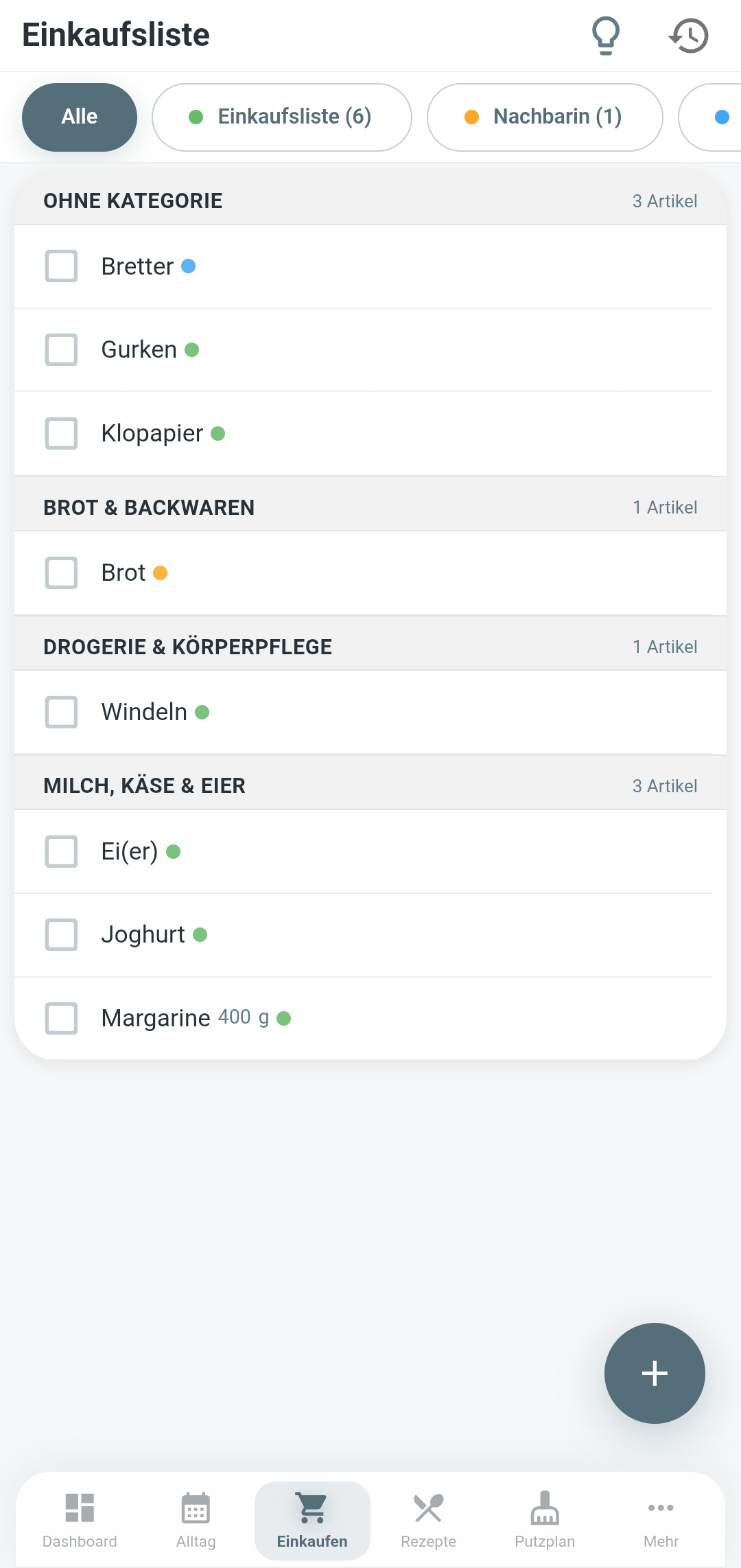 Einkaufsliste in Familea