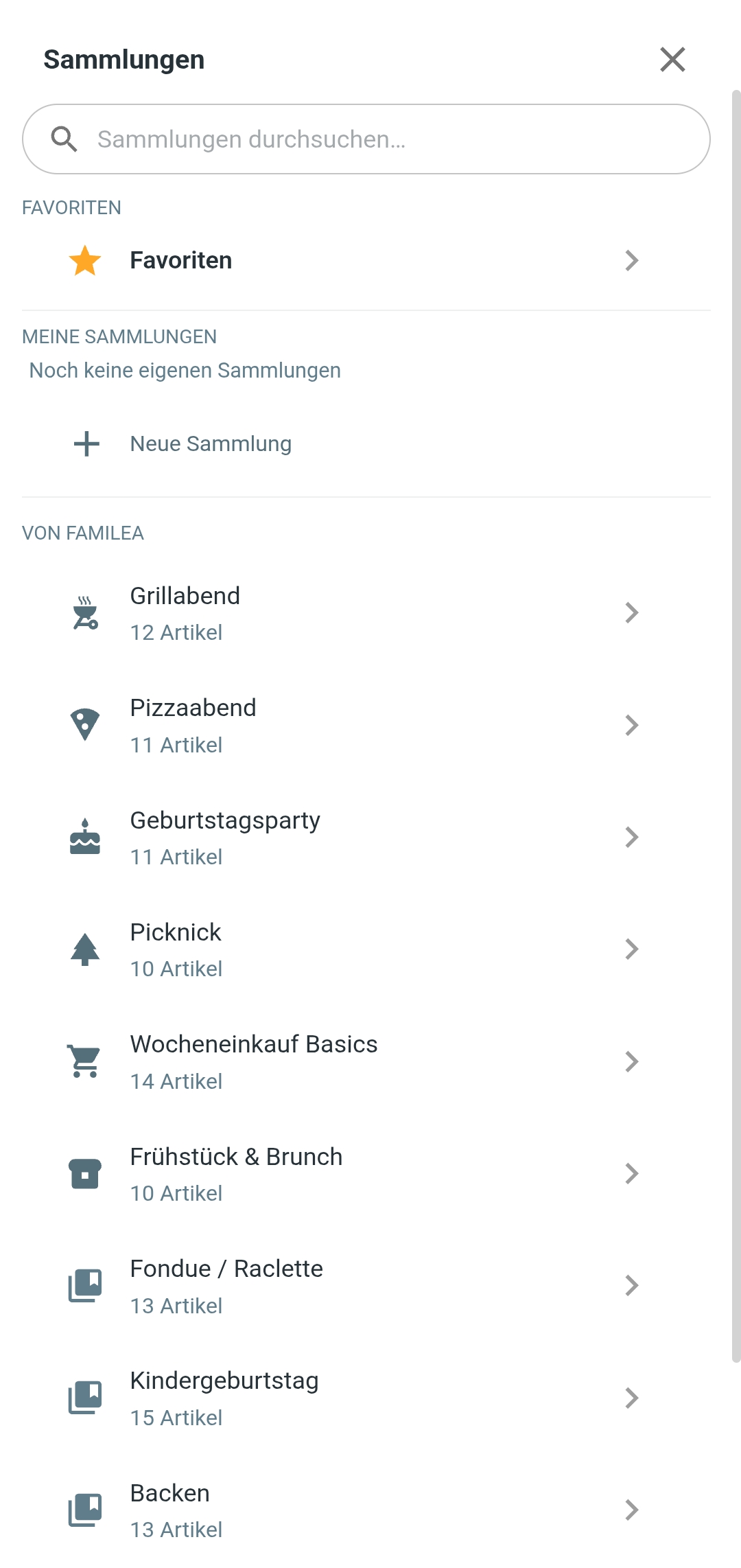 Einkaufs-Sammlungen in Familea