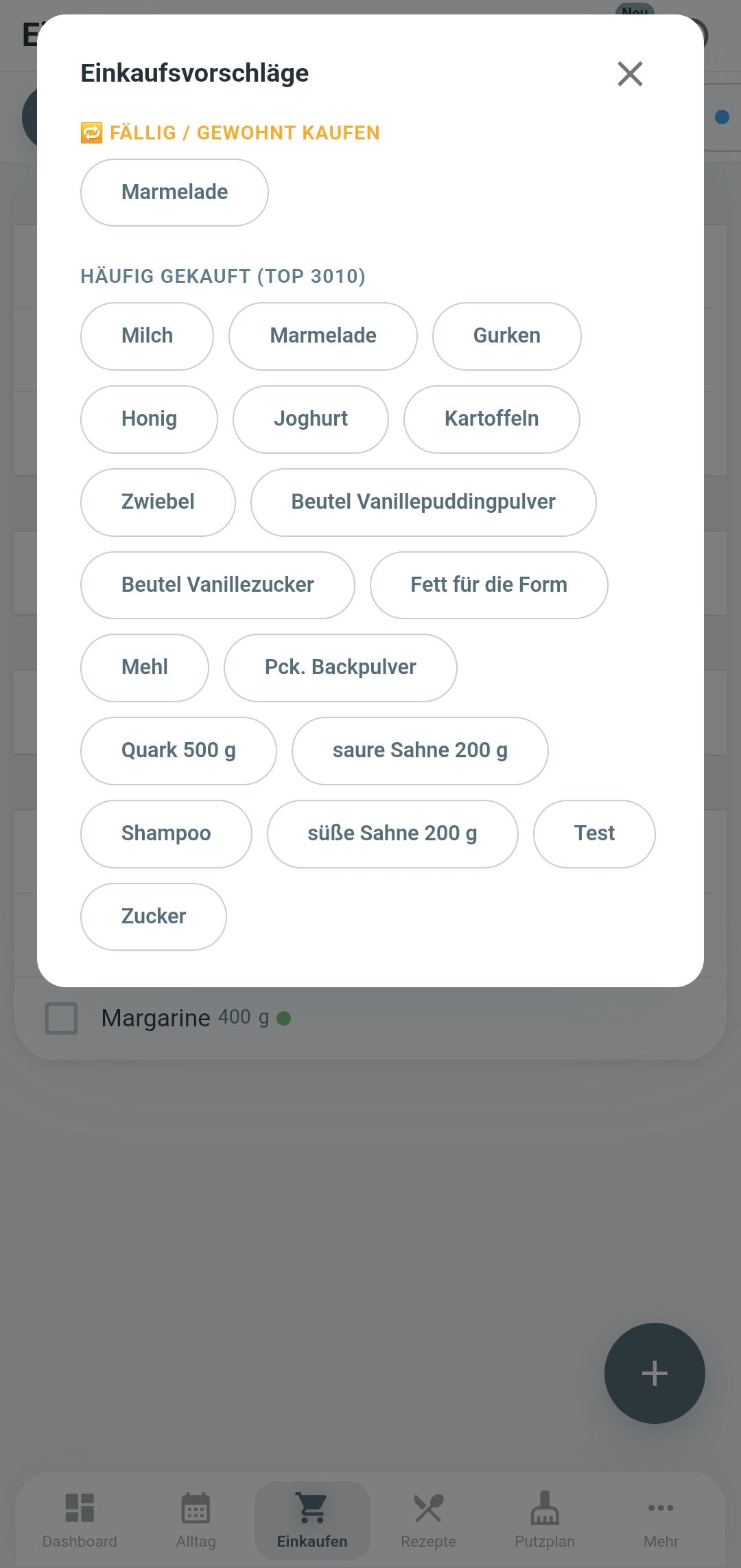 Einkaufsvorschläge in Familea