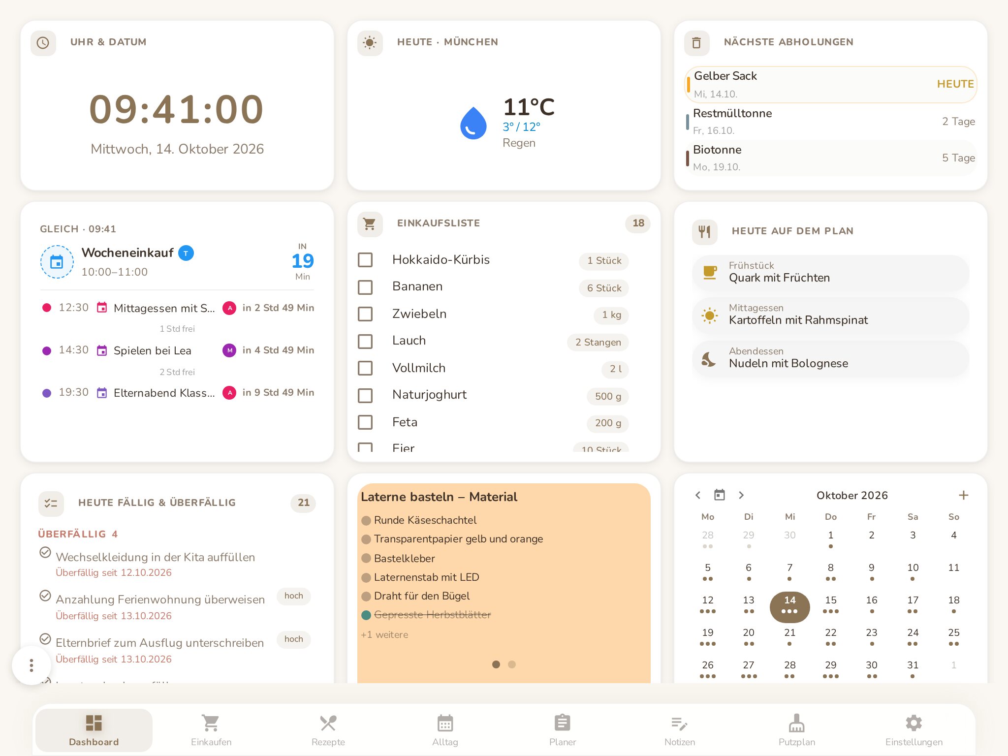 Familientablet-Dashboard in Familea