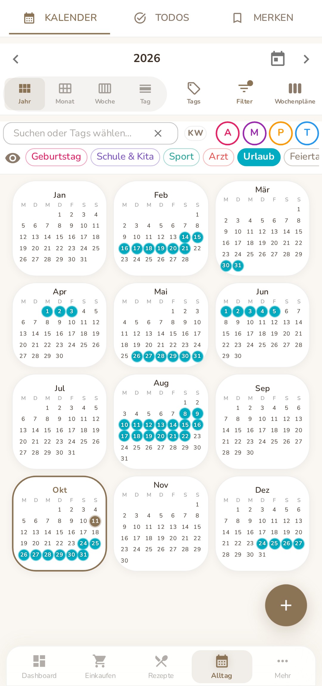 Familienkalender in Familea