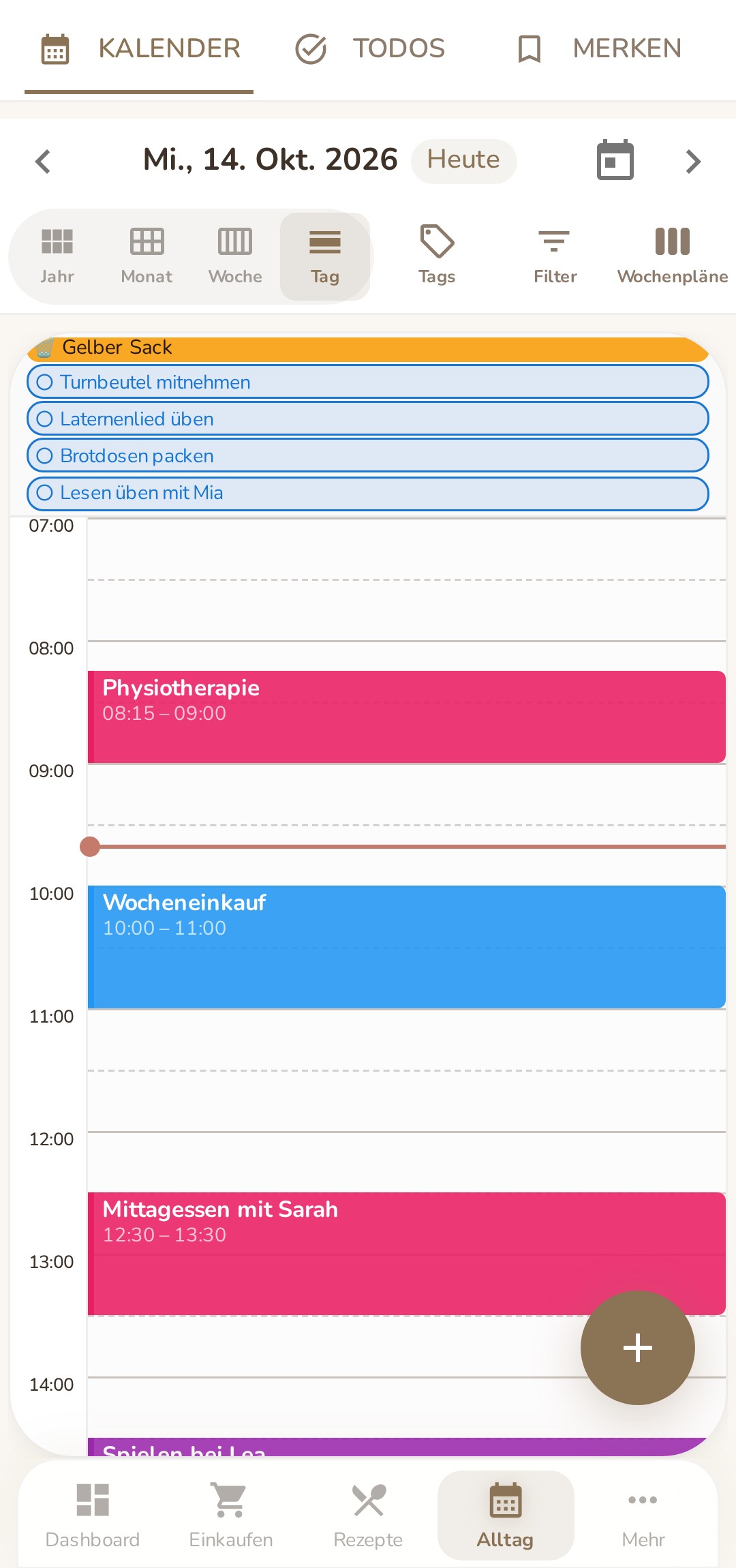 Tagesansicht im Familienkalender