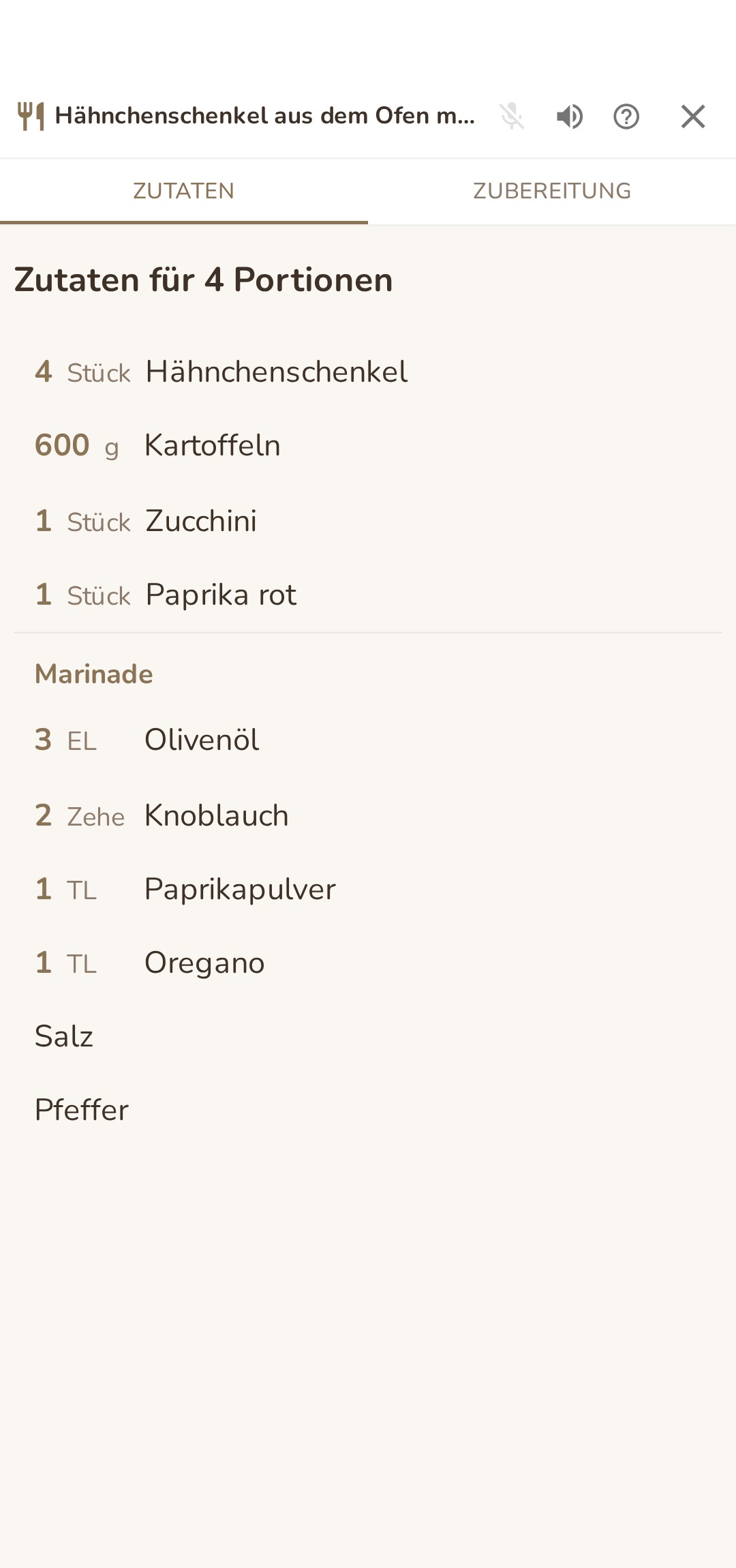 Kochmodus: Zutaten für 4 Portionen, groß und ohne Ablenkung