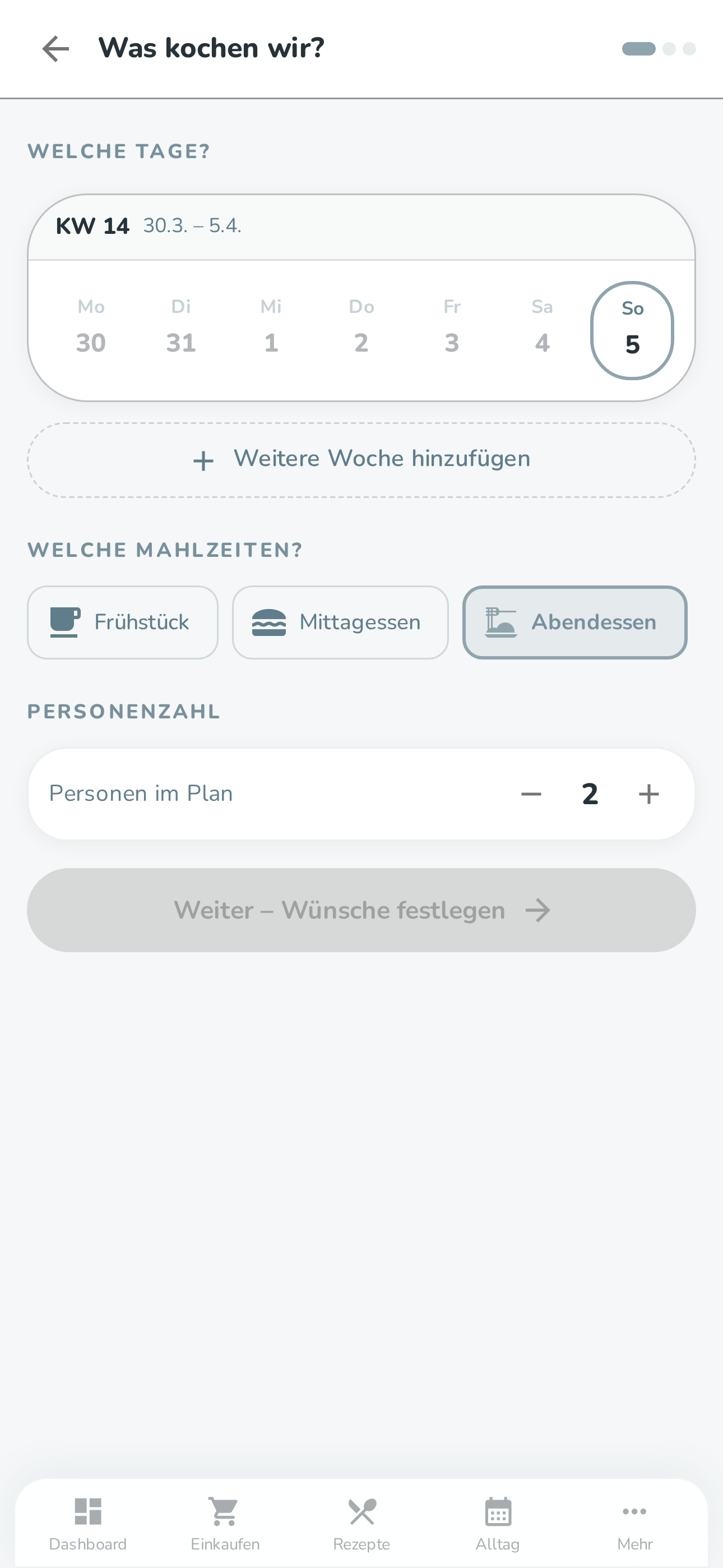 Was kochen wir? – Wochenplan-Generator in Familea
