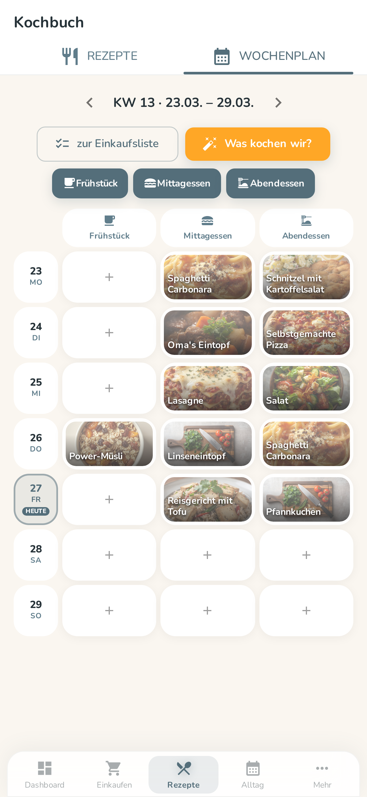 Wochenplan-Ansicht in der Familea App